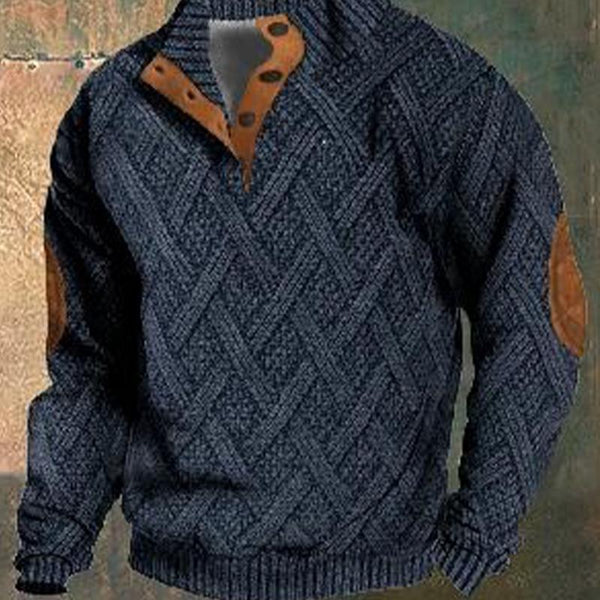 Men's Vintage Stand-collar Pullover Textured Knitted Sweater 34209960X