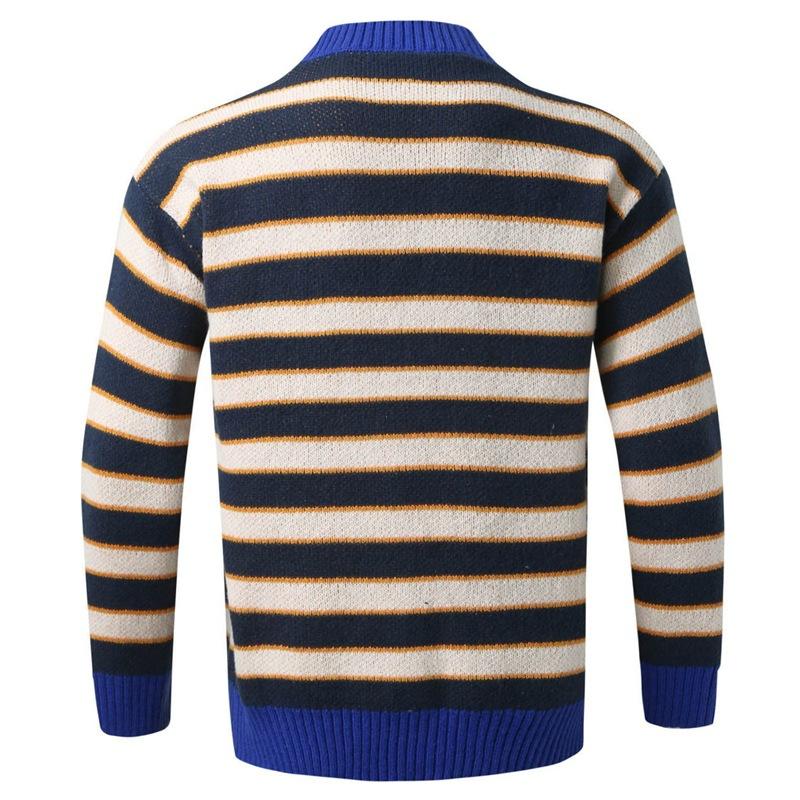 Men's Casual V-Neck Striped Single-Breasted Loose Knitted Cardigan 69993640M