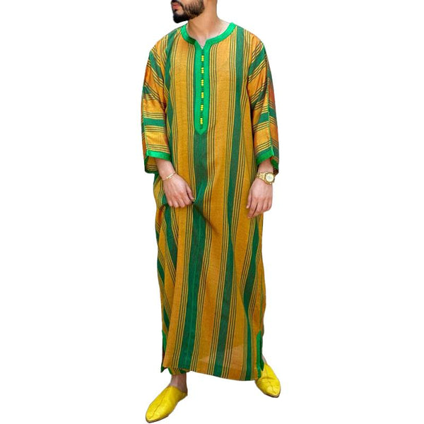 Men's Ethnic Stripe Contrast Color Loose Long Sleeve Robe 79822467M