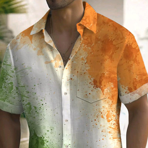 Men's Color Printed Lapel Short Sleeve Shirt 52923445X