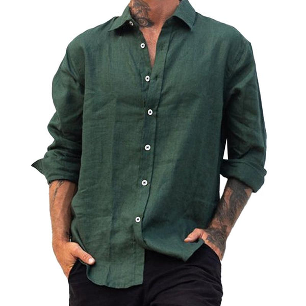 Men's Loose Solid Color Lapel Long Sleeve Shirt 18740939Y