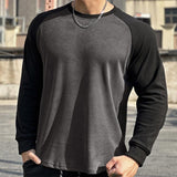 Men's Casual Sports Round Neck Color Block Long Sleeve T-Shirt 89838434M