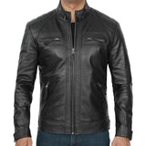 Men's Quilted Panel Zip-Up Leather Jacket 39192184X