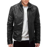 Men's Retro Solid Color Warm Zip Stand Collar Leather Jacket 62977591Y