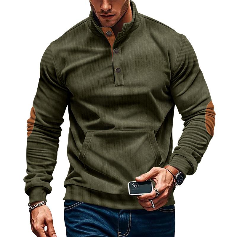 Men's Casual Stand-up Collar Kangaroo Pocket Loose Long-sleeved Sweatshirt 72785647M