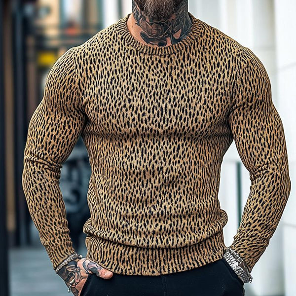 Men's Retro Casual Leopard Print Crew Neck Sweater 15857350TO