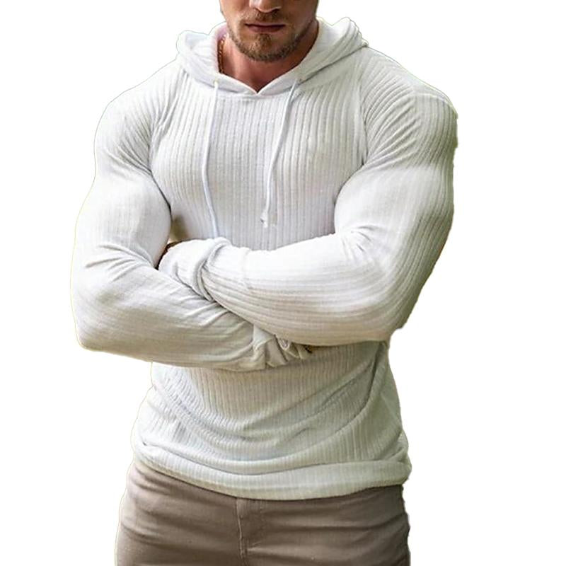 Men's Casual Solid Color Hooded Long Sleeve T-Shirt 53542652Y