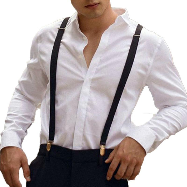 Men's Vintage British Style Stretch Suit Pants Suspenders 85425709Y