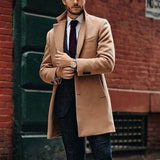 Men'S Vintage Solid Color Mid-Length Woolen Single-Breasted Lapel Coat 27797323Y