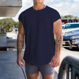 Men's Solid Loose Round Neck Half Sleeve Sports Fitness Tank Top 75829733Z