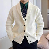 Men'S Vintage Solid Color British Style Shawl Collar Knitted Cardigan 34215752Y