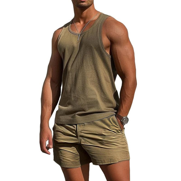 Men's Round Neck Simple Loose Tank Top Two-piece Set 22491573TO