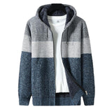 Men'S Casual Color Block Plush Warm Hooded Cardigan 80287881Y