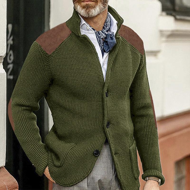 Blazer lavorato a maglia a maniche lunghe con colletto alto vintage da uomo, modello patchwork, slim fit 67697292M