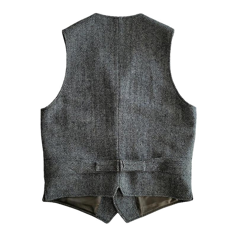 【Expédition 24 heures】Gilet rétro à chevrons et col en V pour homme, simple boutonnage, multi-poches 63551775M