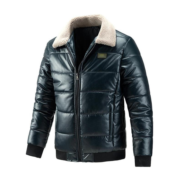 Men's Casual Lamb Wool Lapel Thickened Motorcycle Padded Bomber Jacket 39849420M