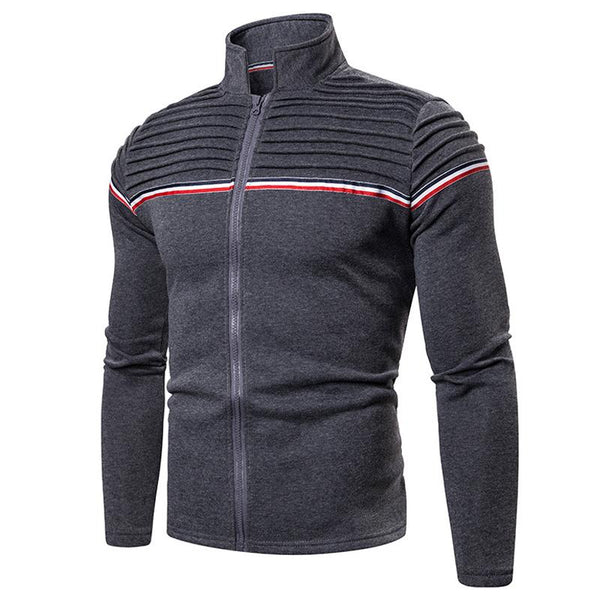 Men's Sports Casual Striped Pleated Long Sleeve Sweatshirt Jacket 96785659Y