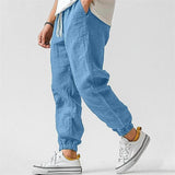 Men's Solid Color Cotton And Linen Elastic Waist Casual Pants 02919946Z