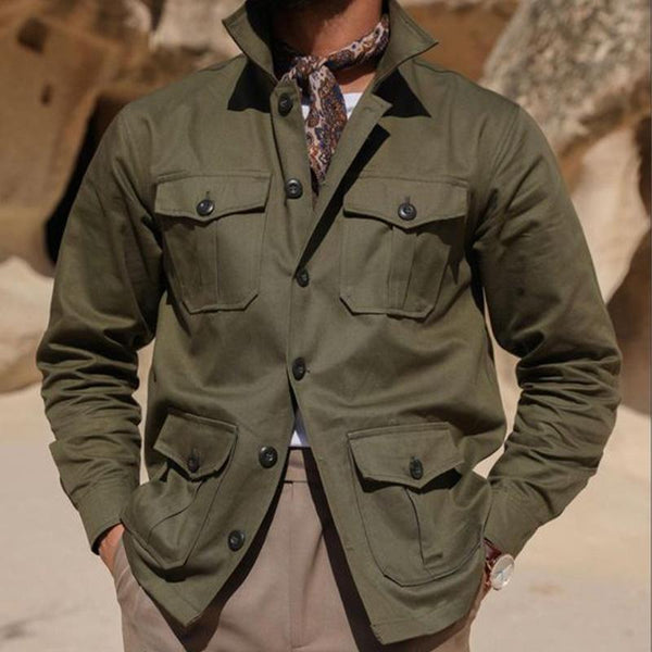 Men's Army Green Multi-Pocket Button Jacket 70904122U