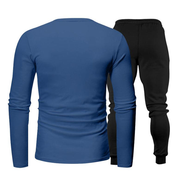 Men Casual Sports Solid Color Long Sleeve T-Shirts Sweatpants Set 83280588Y