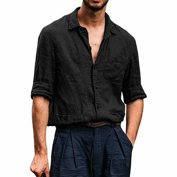 Men's Casual Solid Color Multi Pocket Long Sleeve Shirt 43743357M