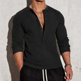 Men's Classic Casual Multi-button V-neck Slim Long-sleeved T-shirt 61256362K