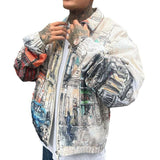 Men's Graffiti Lapel Loose Zipper Jacket 88502274Z