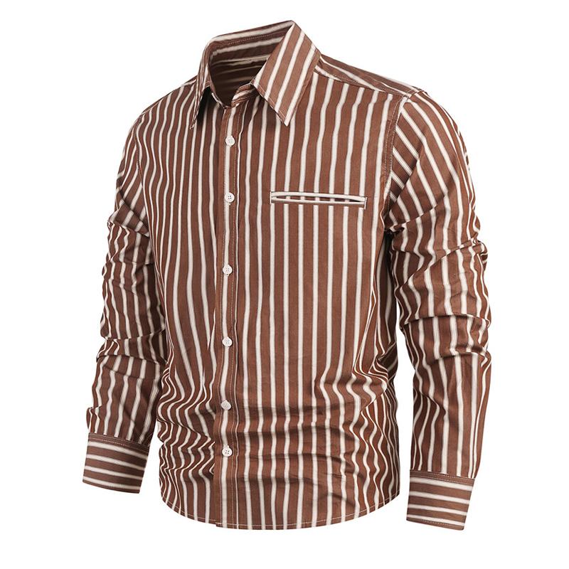 Men's Striped Casual Long Sleeve Lapel Shirt 84015166X