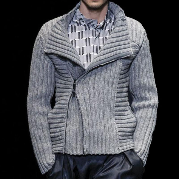 Men'S Vintage Solid Color Zipper Lapel Sweater Cardigan 65416062Y