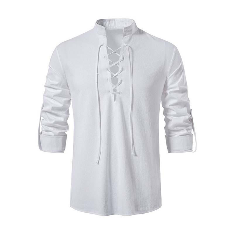 Men's Classic Casual Drawstring Stand Collar Long Sleeve Shirt 60525936K