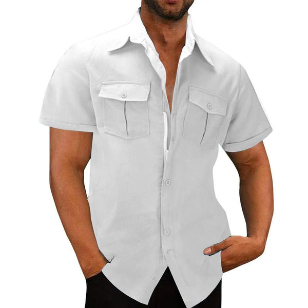 Men's Cotton and Linen Access Control Zipper Short-sleeved Shirt 68812229X