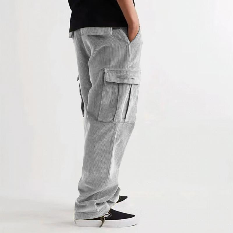 Men's Solid Color Loose Corduroy Multi Pocket Straight Leg Pants 98226358Y