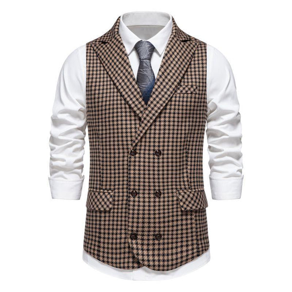 Men's Retro Plaid Peak Lapel Double-breasted Suit Vest 60184798M