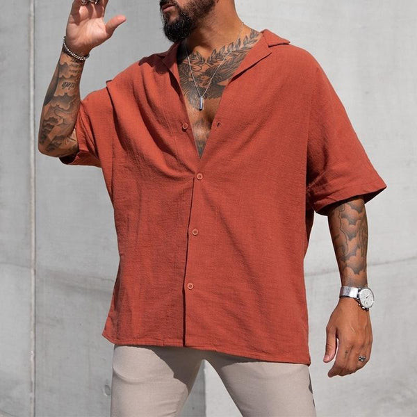 Men's Solid Loose Lapel Short Sleeve Casual Shirt 65499194Z