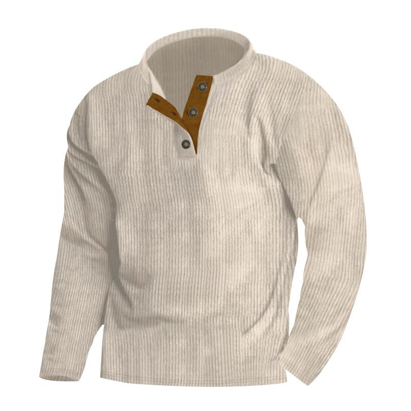 Men's Solid Color Corduroy Henley Collar Long Sleeve Casual Sweatshirt 32919547Z