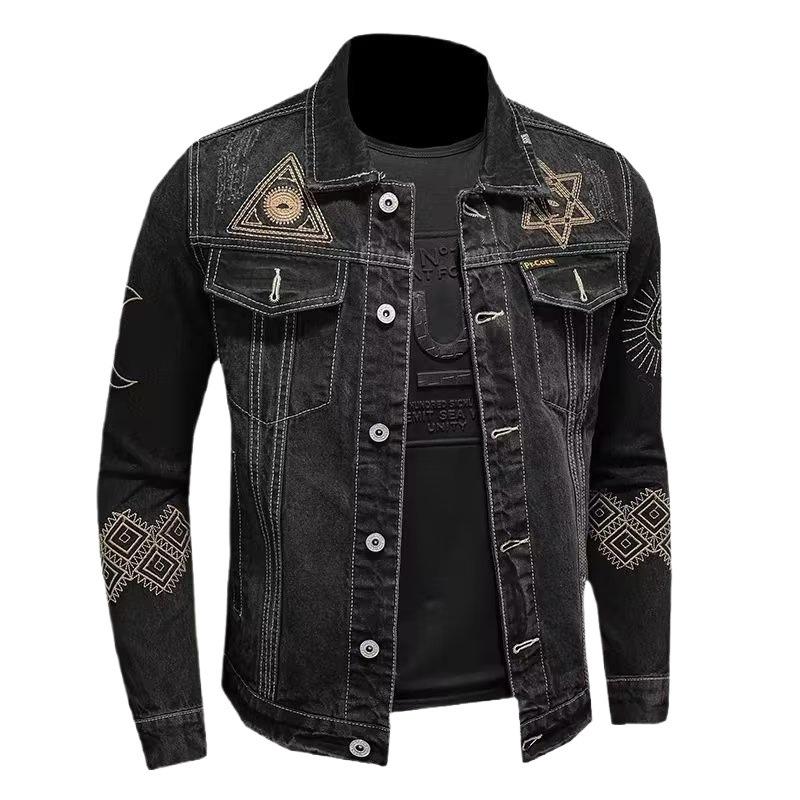 Men's Embroidered Lapel Denim Jacket 62681291U