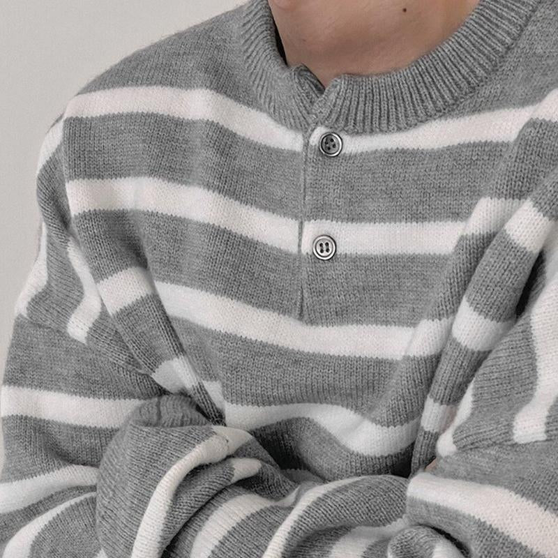 Men's Striped Button Crew Neck Sweater 59900506X