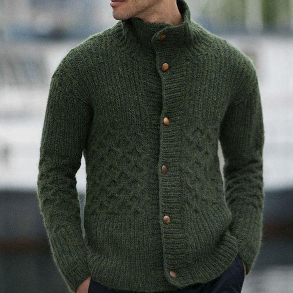 Men's Solid Color Knit Half High Collar Single Breasted Cardigan 92847418Z