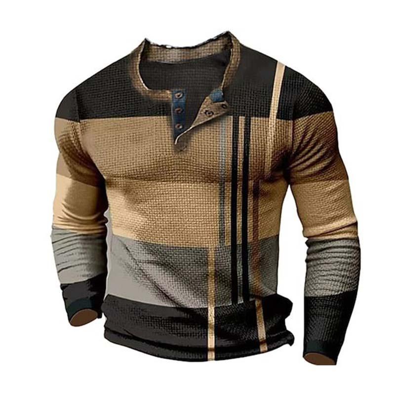 Men's Retro Classic Slim Fit Printed Knitted Long Sleeve Bottoming T-Shirt 11428412K