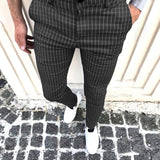 Men's Retro Casual Simple Slim Fit Plaid Skinny Suit Pants 97130710TO