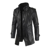 Men's Vintage Stand Collar Thickened Warm Mid-Length Zippered Leather Coat 59546013M