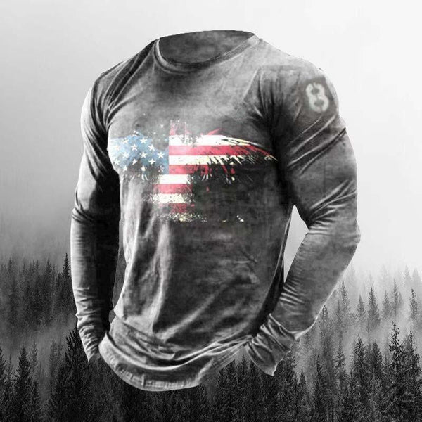 Men's Classic 3D Printed Digital Slim Fit Round Neck Long Sleeve T-shirt 46869010K