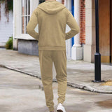 Men's Casual Solid Color Waffle Hooded Sweatshirt Jacket Set 56698295Y