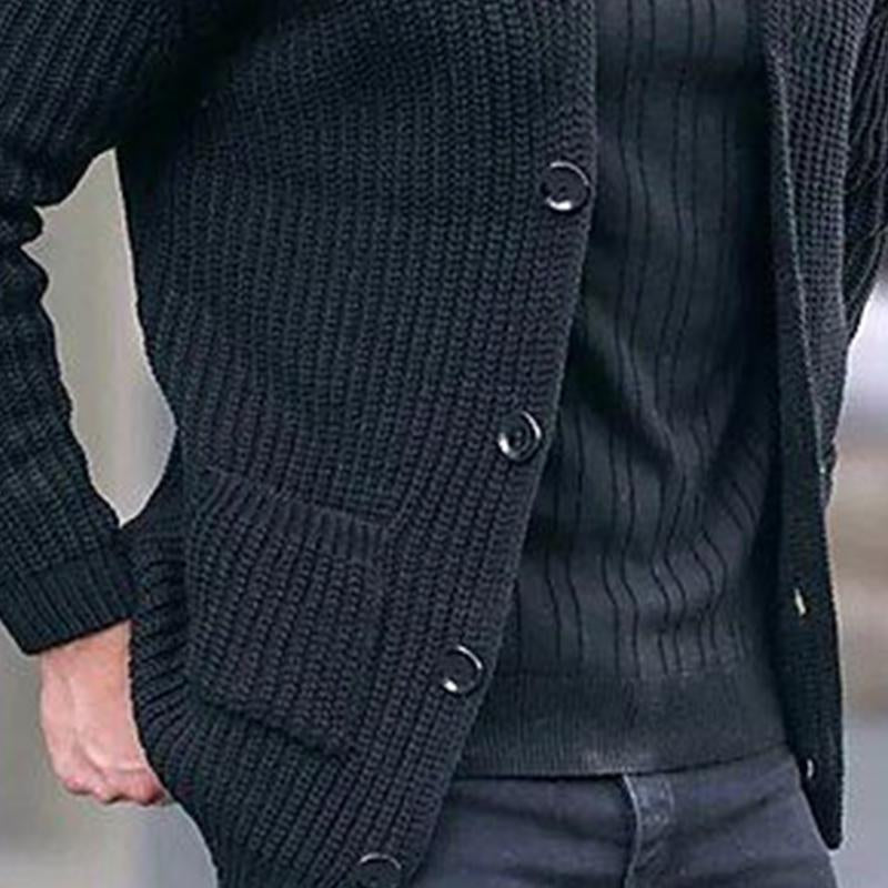 Men's Black Knitted Cardigan 50253350U