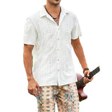 Men's Solid Color Lapel Hollow Short Sleeve Shirt 52008371Y
