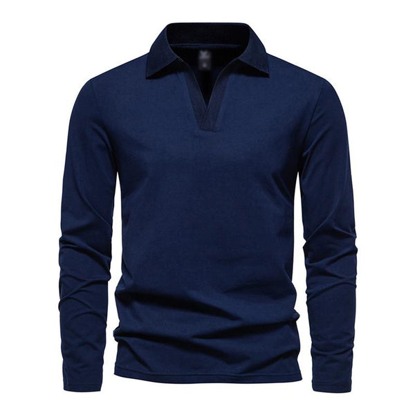 Men's Casual Solid Color Lapel Loose Long Sleeve Polo Shirt 62937983M