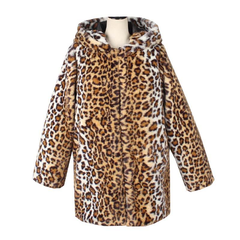 Men's Classic Casual Leopard Print Hooded Plush Faux Fur Coat 90965761K