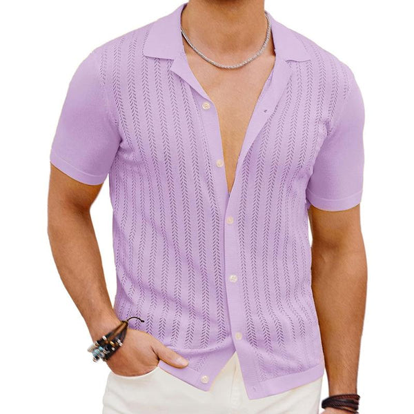 Men's Casual Breathable Hollow Lapel Short-Sleeved Knitted Cardigan 19431818M