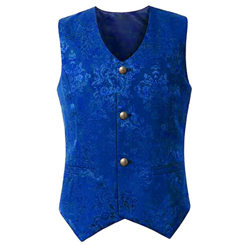 Men's Vintage Solid Jacquard Collarless Vest 38777713Y