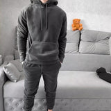 Men's Solid Loose Long Sleeve Hoodie Trousers Casual Sports Set 83543115Z